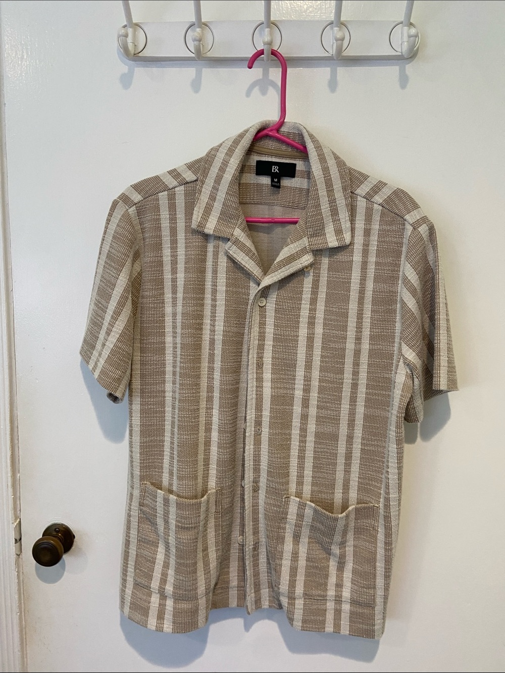 Banana Republic Beige & Cream Striped Knit Shirt Jacket